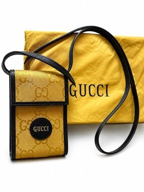 Gucci Yellow GG Canvas Crossbody Phone Pouch with Black Trim and Logo